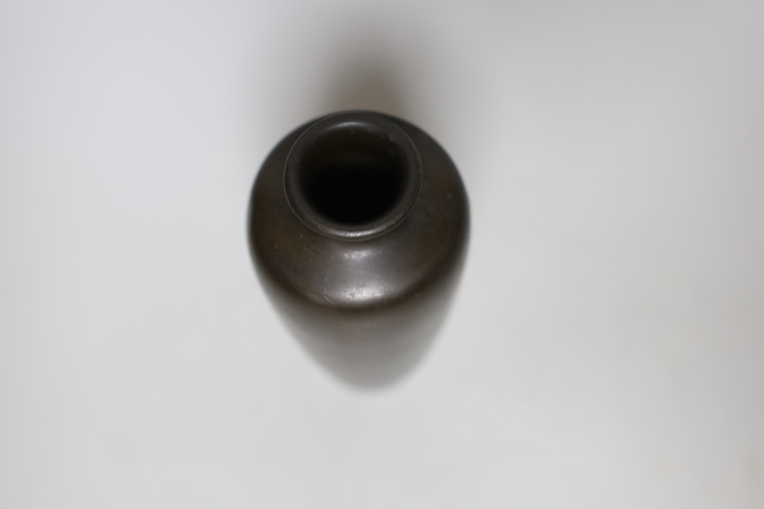 A Japanese bronze vase, inset with a mixed metal pheasant design, 15cm high